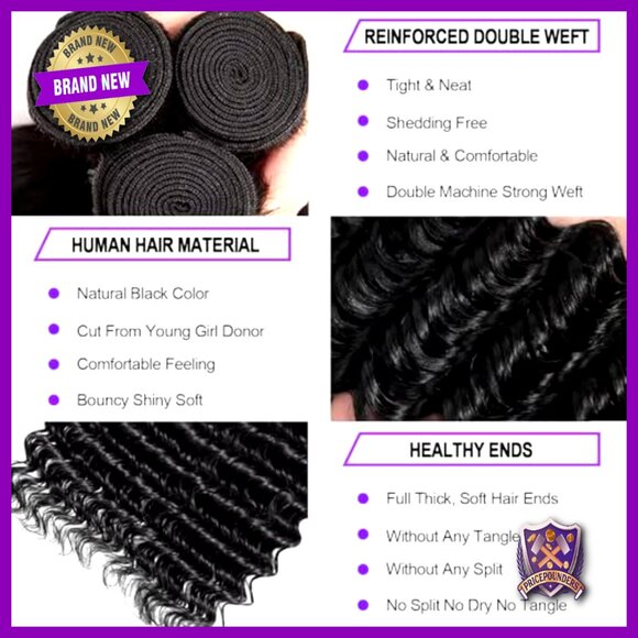 100% Brazilian Human Hair Bundles Deep Wave 18-22 Inch 3 Pack Extensions main image 5
